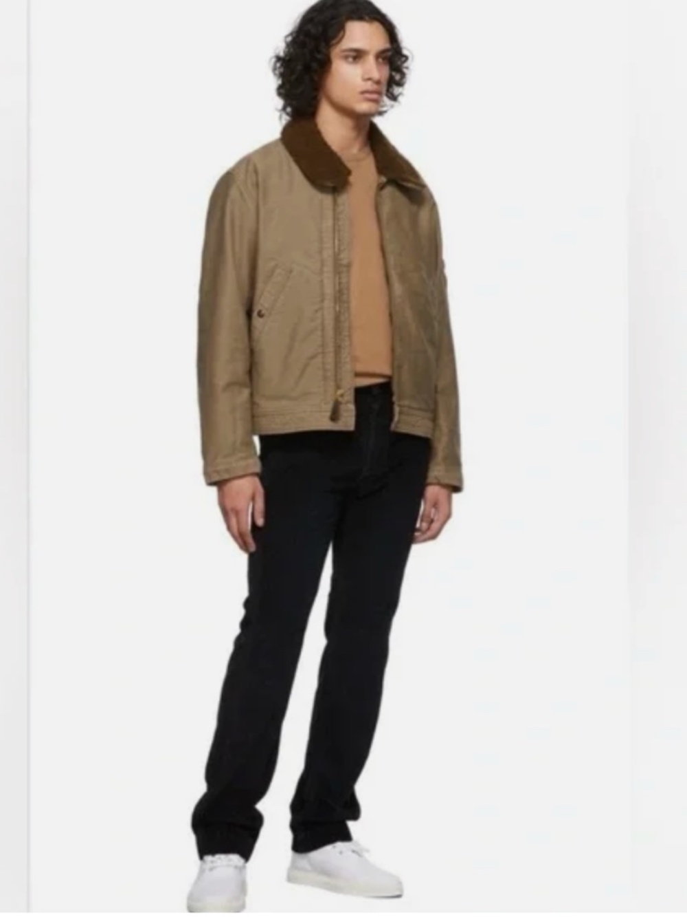 RRL Ralph Lauren Clayworth Jungle Flight Jacket L Khaki Shearling Style Collar M - Picture 7 of 14